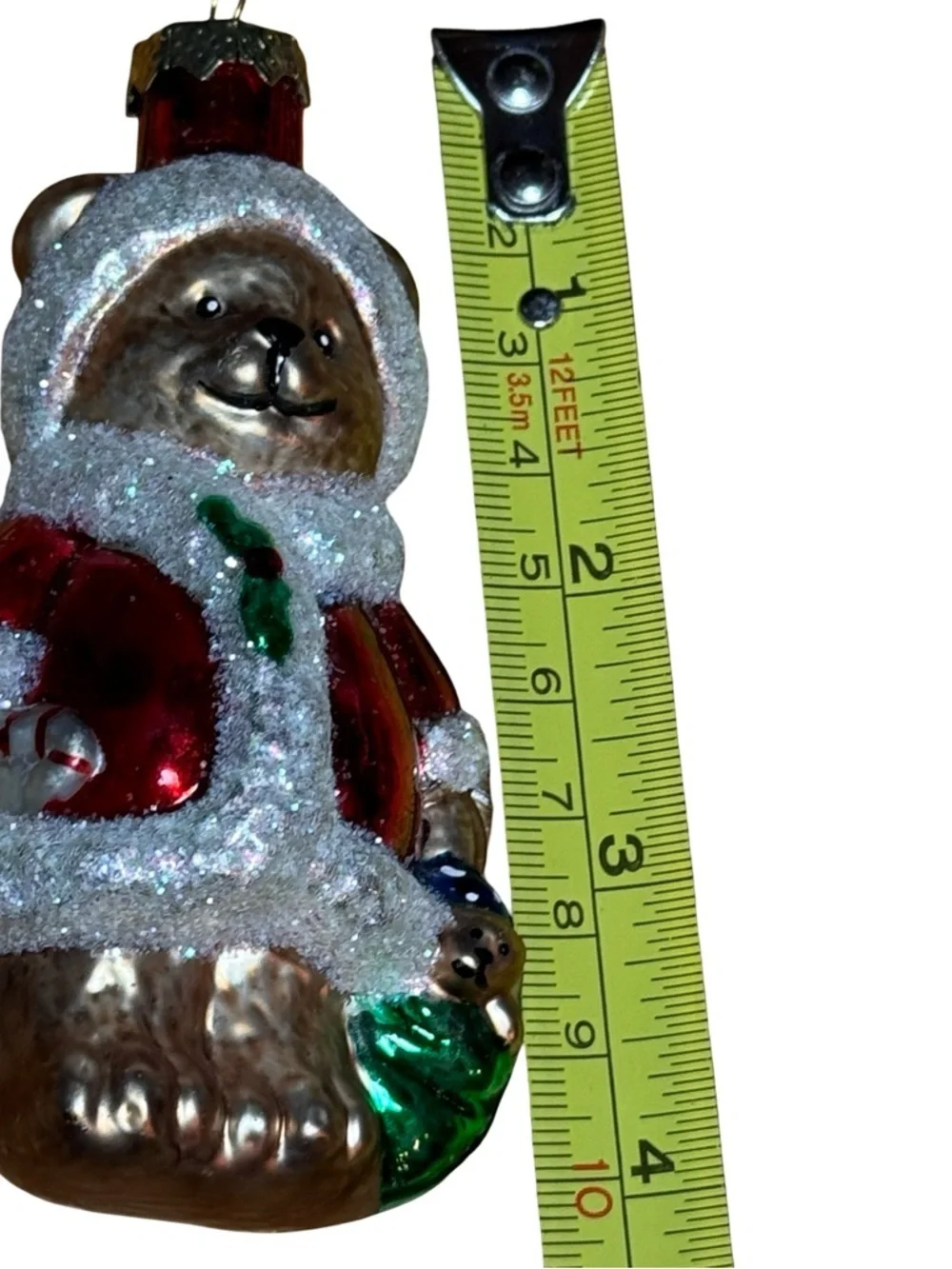 Festive Red Bear Ornament with Sparkle Trim - Unbranded